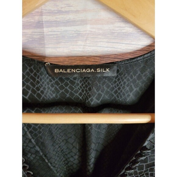Balenciaga Black Silk Animal Scale Pattern Side Draped Dress - Picture 3 of 11